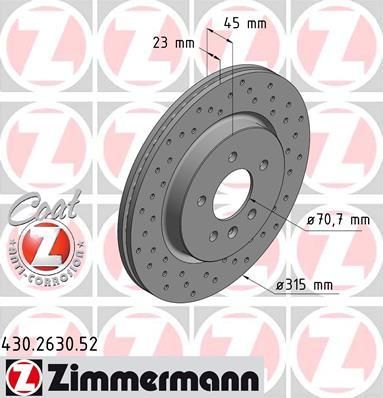Zimmermann 430.2630.52 тормозной диск на OPEL ZAFIRA TOURER C (P12)