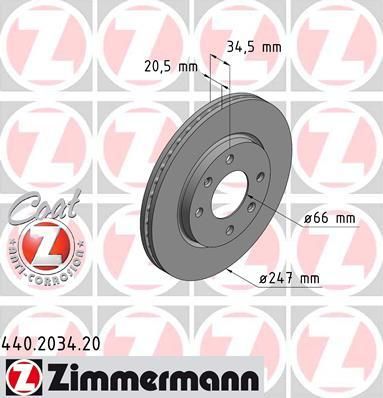 Zimmermann 440.2034.20 тормозной диск на PEUGEOT 205 I (741A/C)