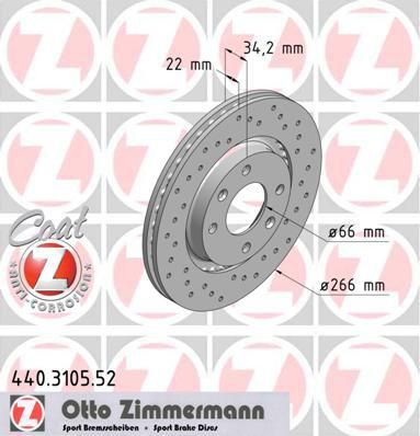 Zimmermann 440.3105.52 тормозной диск на PEUGEOT 208