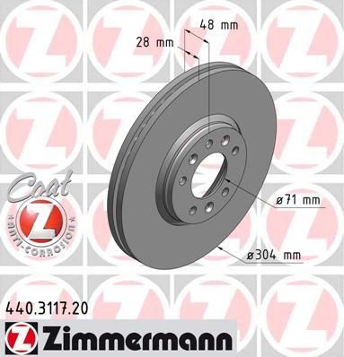 Zimmermann 440.3117.20 тормозной диск на PEUGEOT EXPERT Tepee (VF3V_)