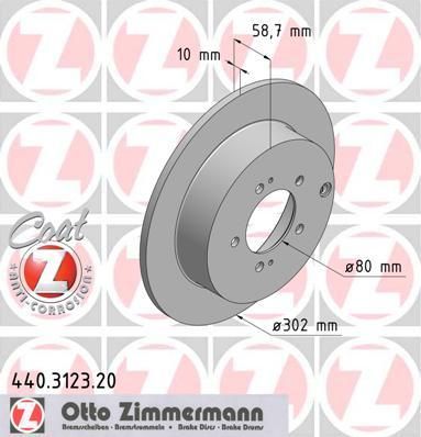 ZIMMERMANN Торм.диск зад.[302x10] 5 отв.[min 2] Coat Z (440.3123.20)