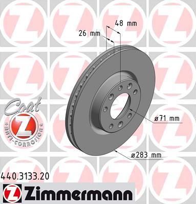 Zimmermann 440.3133.20 тормозной диск на PEUGEOT 308 SW II