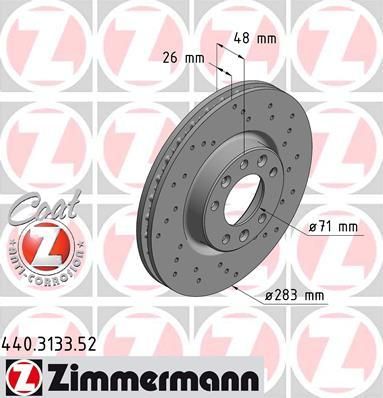 Zimmermann 440.3133.52 тормозной диск на PEUGEOT 308 SW II