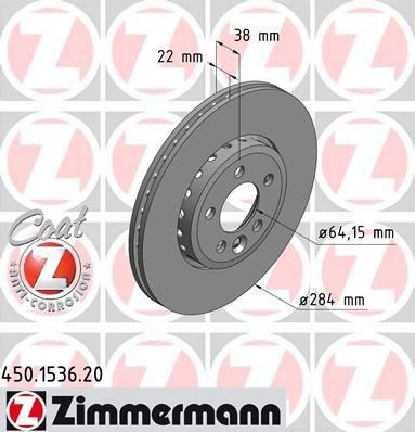 Zimmermann 450.1536.20 тормозной диск на MG MG ZT- T