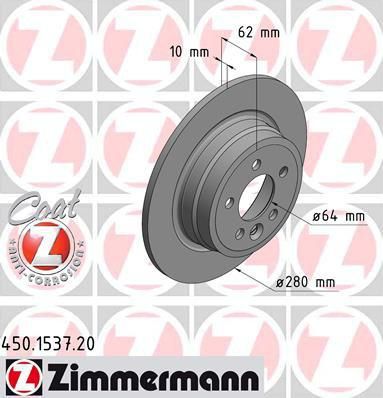 Zimmermann 450.1537.20 тормозной диск на MG MG ZT- T