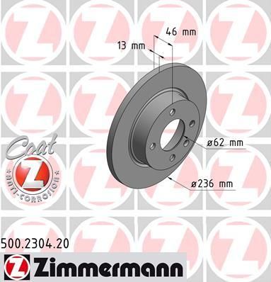 Zimmermann 500.2304.00 тормозной диск на SKODA FELICIA I Fun (797)