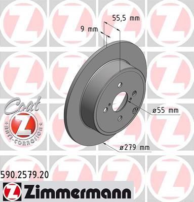 ZIMMERMANN Диск торм.зад. Toyota Corolla 01> заказ не менее 2 единиц (590.2579.20)