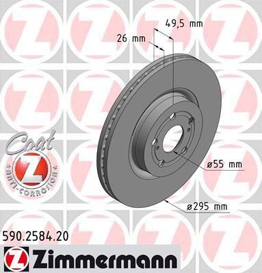 Zimmermann 590.2584.20 тормозной диск на TOYOTA AVENSIS (T25_)