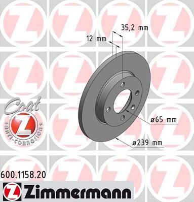 ZIMMERMANN Тоpмозной диск BS VAG Coat Z (600115820)