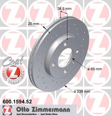 Zimmermann 600.1594.52 тормозной диск на AUDI 80 (81, 85, B2)