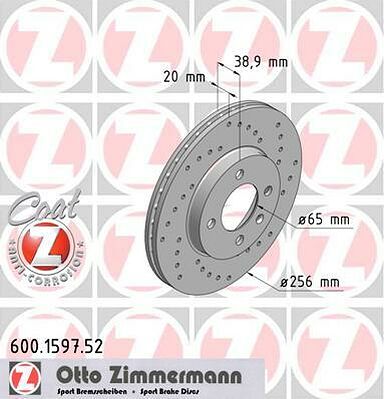 Zimmermann 600.1597.52 тормозной диск на VW LUPO (6X1, 6E1)