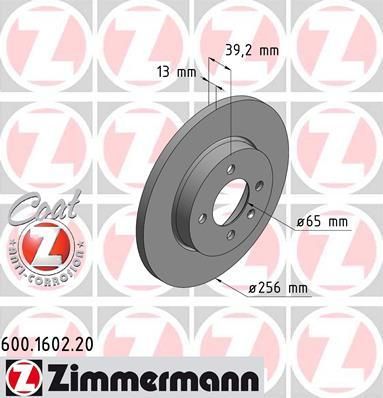 ZIMMERMANN Торм.диск пер.вент.[256x13] 5 отв.[min 2] (600.1602.20)
