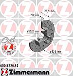 Zimmermann 600.3220.52 тормозной диск на VW GOLF III (1H1)