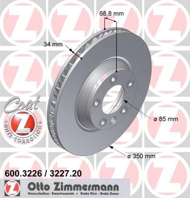 ZIMMERMANN Торм.диск пер.вент.[350x34] R 5 отв. Coat Z (600.3227.20)