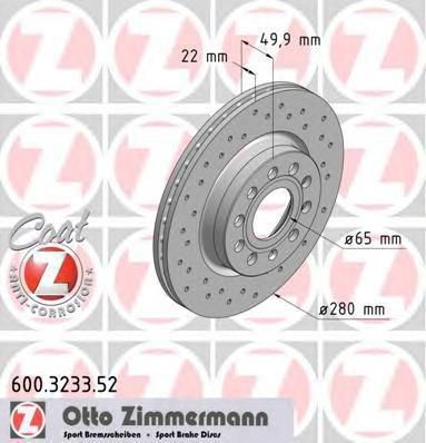ZIMMERMANN диск тормозной передний (280х22) SPORT (600.3233.52)