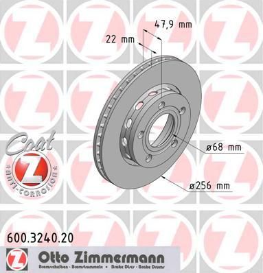 Zimmermann 600.3240.20 тормозной диск на VW PASSAT Variant (3B6)