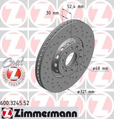 Zimmermann 600.3245.52 тормозной диск на VW PASSAT Variant (3B6)