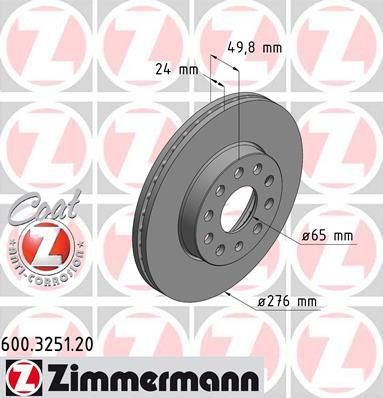 Zimmermann 600.3251.20 тормозной диск на VW GOLF ALLTRACK (BA5)