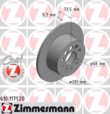 Zimmermann 610.1171.20 тормозной диск на VOLVO 240 Kombi (P245)