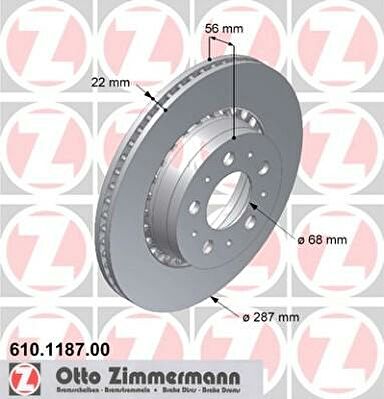 Zimmermann 610.1187.00 тормозной диск на VOLVO 960 Kombi (965)