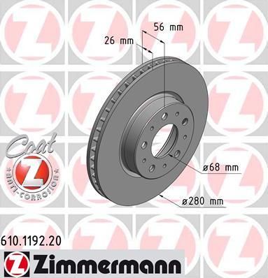 Zimmermann 610.1192.20 тормозной диск на VOLVO 960 Kombi (965)