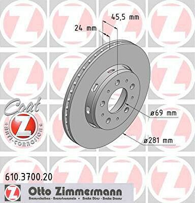 Zimmermann 610.3700.20 тормозной диск на MITSUBISHI CARISMA седан (DA_)