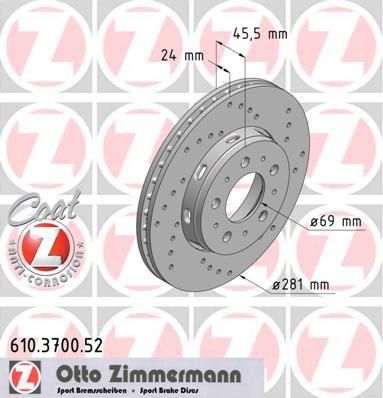 Zimmermann 610.3700.52 тормозной диск на MITSUBISHI CARISMA седан (DA_)