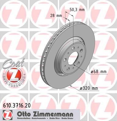 Zimmermann 610.3716.20 тормозной диск на VOLVO S80 I (TS, XY)