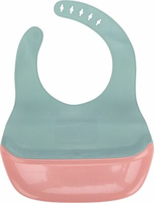 HALSA HLS-BI-101 Фартук нагрудный для кормления с жестким карманом, зеленый с розовым HALSA