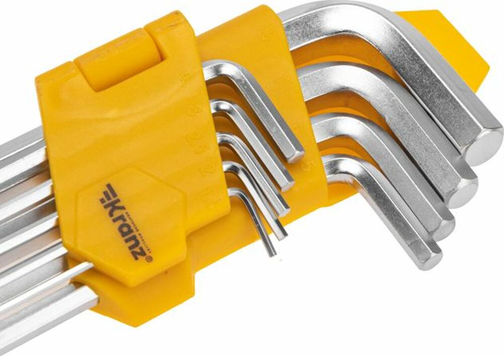 Kranz KR-12-5211 Набор ключей имбусовых HEX KRANZ 1,5-10 мм, CrV, 9 шт., удлиненные, с шаром