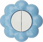 Kranz KR-78-0627 Выключатель двухклавишный HAPPY Цветок с/у, белый/голубой KRANZ
