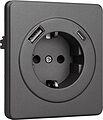 Kranz KR-78-0704-2 Розетка ROUND 1-ая с/з с/у з/ш 16А с USB A+C быстрой зарядки 5В/3А титан KRANZ Kranz KR-78-0704-2 Розетка ROUND 1-ая с/з с/у з/ш 16А с USB A+C быстрой зарядки 5В/3А титан KRANZ