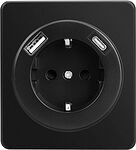 Kranz KR-78-0704-3 Розетка ROUND 1-ая с/з с/у з/ш 16А с USB A+C быстрой зарядки 5В/3А оникс KRANZ