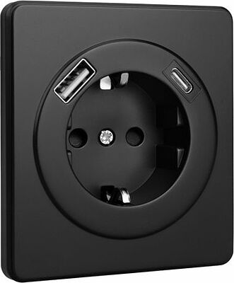 Kranz KR-78-0704-3 Розетка ROUND 1-ая с/з с/у з/ш 16А с USB A+C быстрой зарядки 5В/3А оникс KRANZ