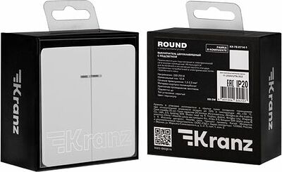 Kranz KR-78-0714-1 Выключатель ROUND 2 кл с подсветкой 10А с/у перламутр KRANZ