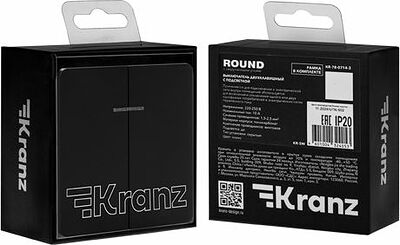 Kranz KR-78-0714-3 Выключатель ROUND 2 кл с подсветкой 10А с/у оникс KRANZ