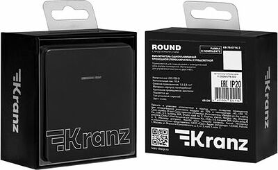 Kranz KR-78-0716-3 Выключатель ROUND 1 кл проходной (переключатель) с подсветкой 10А с/у оникс KRANZ