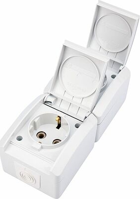 Kranz KR-78-0801 Блок вертикальный 2 розетки (керамика) INDUSTRIAL IP54 с/з, о/у, белый KRANZ