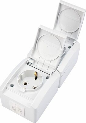 Kranz KR-78-0802 Блок вертикальный 2 розетки INDUSTRIAL IP54 с/з, о/у, белый KRANZ