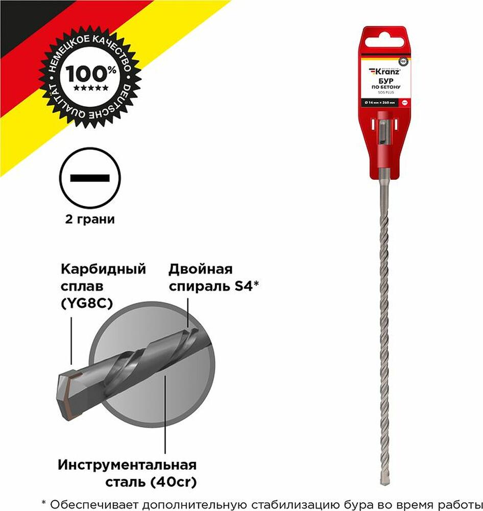 Kranz KR-91-0831 Бур по бетону 14x260x60мм SDS PLUS KRANZ