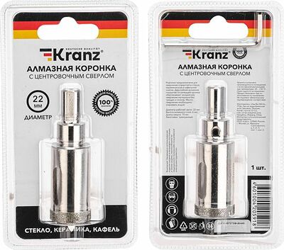Kranz KR-92-0007 Коронка алмазная 22мм по керамограниту с центровочным сверлом KRANZ
