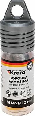 Kranz KR-92-1004 Коронка алмазная профессиональная по керамограниту и железобетону М14, вакуумное спекание, 12мм, для УШМ KRANZ