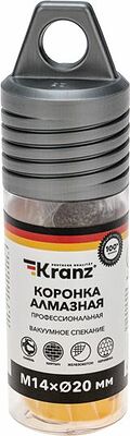 Kranz KR-92-1010 Коронка алмазная профессиональная по керамограниту и железобетону М14, вакуумное спекание, 20мм, для УШМ KRANZ