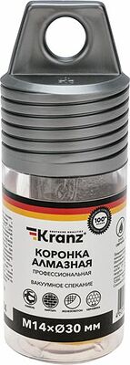 Kranz KR-92-1014 Коронка алмазная профессиональная по керамограниту и железобетону М14, вакуумное спекание, 30мм, для УШМ KRANZ