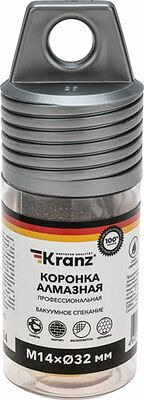 Kranz KR-92-1015 Коронка алмазная профессиональная по керамограниту и железобетону М14, вакуумное спекание, 32мм, для УШМ KRANZ
