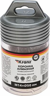 Kranz KR-92-1021 Коронка алмазная профессиональная по керамограниту и железобетону М14, вакуумное спекание, 50мм, для УШМ KRANZ
