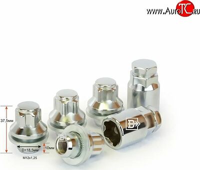Матрикс-Авто 436444H2 секретные гайки M12×1,25×37,5 с прессшайбой, хром, 4+2