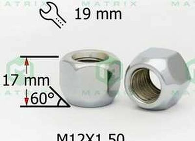 Матрикс-Авто 600045 Cr колёсная гайка M12×1,5×17, CH19, открытая, конус 60°, хром