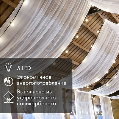 NEON-NIGHT 405-112 Лампа светодиодная, диаметр 45мм, E27, 5 LED, 2Вт, КРАСНЫЙ, 230В NEON-NIGHT