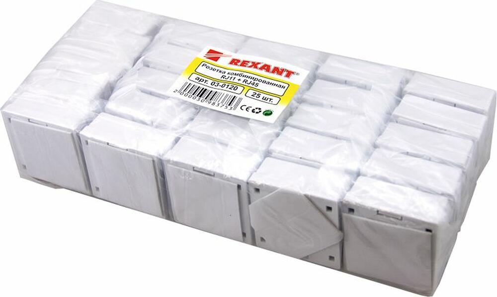 REXANT 03-0120 Розетка комбинированная внешняя, UTP RJ-45(8P8C) + RJ-11(6P-4C) REXANT 